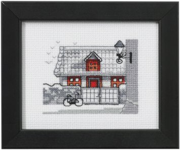 14-0138 Будинок з червоними дверима. Набір для вишивання хрестом PERMIN - 1 14-0138 Будинок з червоними дверима. Набір для вишивання хрестом PERMIN - 1