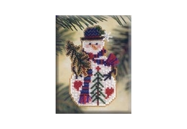 вышивка гладью MHSC28 Снеговик с сосной. Набор для вышивки в смешанной технике Mill Hill