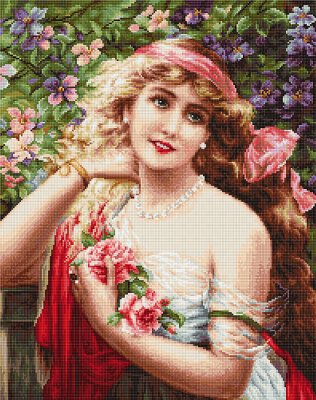 B549 Дівчина з трояндами. Набір для вишивки хрестиком - 1