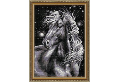 алмазна вишивка AT3017 Кінь чорний. Набір алмазної техніки