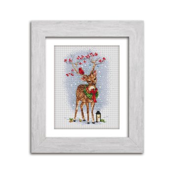 N085 Різдвяне оленятко. Набір для вишивки хрестом Кольорова - 1 N085 Різдвяне оленятко. Набір для вишивки хрестом Кольорова - 1