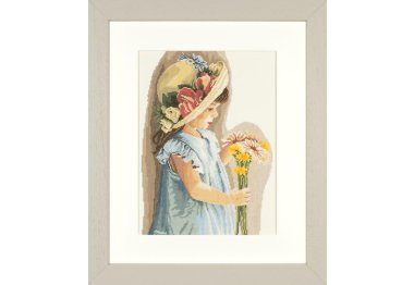  PN-0008175 Дівчинка з квітковим капелюхом. Набір для вишивки хрестиком Lanarte