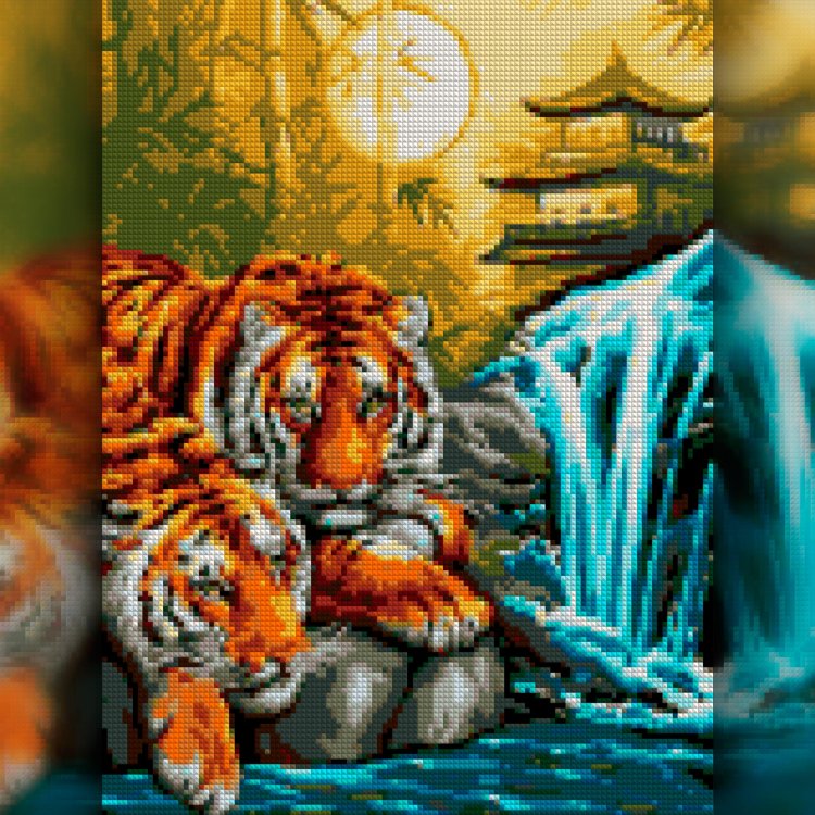 TWD20024L Тигри біля водоспаду. Набор алмазної вишивки - 1