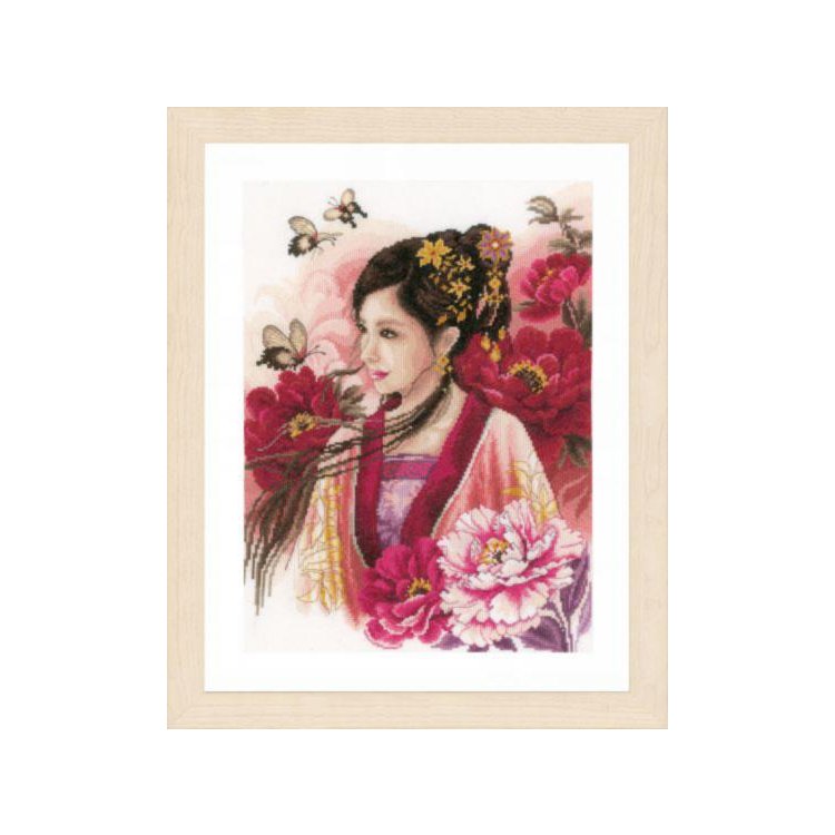 PN-0170199 Азіатська дівчина в рожевому. Набір для вишивки хрестиком Lanarte - 1