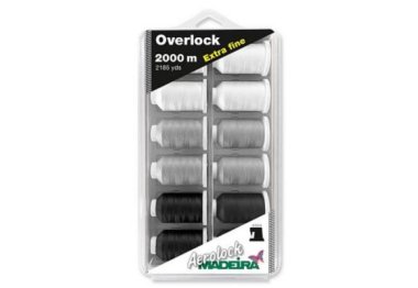  Набор армированных ниток Aerolock №180 Blister Box "Black&White" Miniking, 3 цвета, 12 х 2000 м MADEIRA  арт. 8090