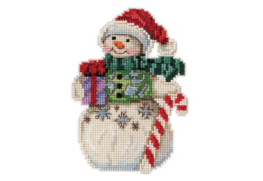 вишивка гладдю JS202116 Сніговик з карамельною тростиною. Набір для вишивки в змішаній техниці Mill Hill