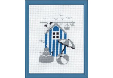  13-7124 Голубой пляжный домик. Набор для вышивания крестом PERMIN