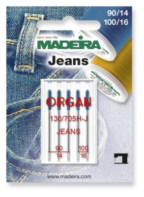 9457 Иглы для машинной вышивки Jeans Nadel 90/14 + 100/16 5 штук Мадейра - 1