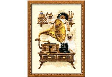  0859 Кішки з грамофоном. Набір для вишивки хрестиком Ріоліс