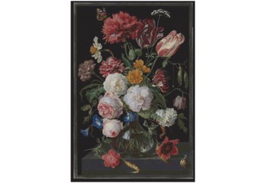  785.05 Still Life with Flowers in a glass Vase. 1650-1683. Jan Davidsz. De Heem Black Aida. Набір для вишивки хрестом Thea Gouverneur