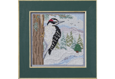 вышивка гладью MH142434 Зимний дятел. Набор для вышивки в смешанной технике Mill Hill