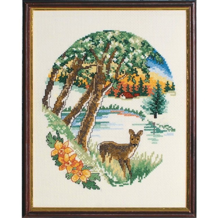 92-9594 Олень у озера (Deer by lake. Набор для вышивания крестом PERMIN - 1