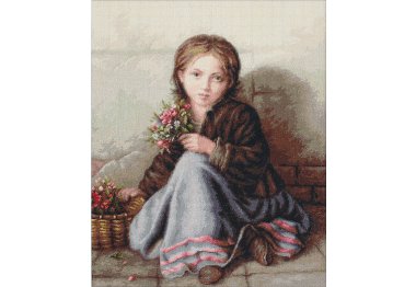 G513 Дівчинка з квітами. Набір для вишивки гобеленовим стібком