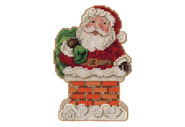 вышивка гладью JS202112 Санта в камине. Набор для вышивки в смешанной технике Mill Hill