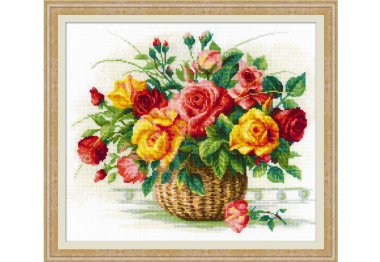  1722 Кошик з трояндами. Набір для вишивки хрестиком Ріоліс