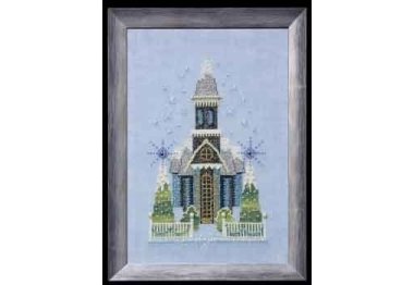  NC158 Маленька сніжна блакитна церква. Схема для вишивки хрестиком на папері Nora Corbett