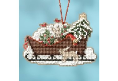 вишивка гладдю MH161735 Дерев'яні санки. Набір для вишивки в змішаній техніці Mill Hill