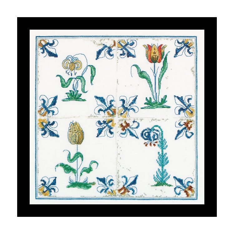 485 Antique Tiles. Flowers Linen. Набор для вышивки крестом Thea Gouverneur - 1