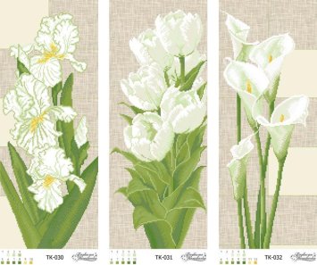 ТК-036 Триптих серо-зеленые ирисы, тюльпаны, каллы. Схема для вышивки бисером (атлас) ТМ Барвиста Вишиванка - 1