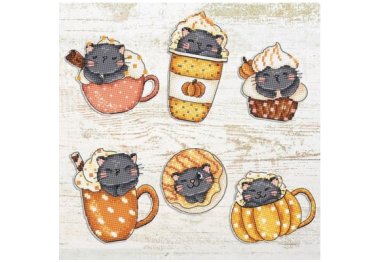  Набір для вишивки хрестиком L8092 Pumpkin Cup Kitties Kit of 6 pcs. Letistitch
