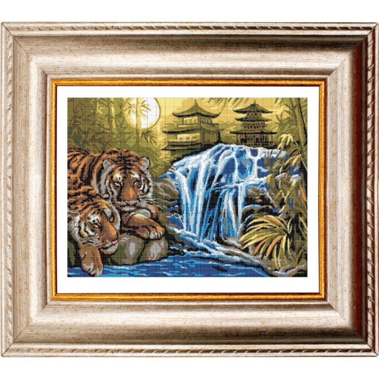 ПВ-255/1 Тигри біля водоспаду. Схема для вишивки бісером - 1