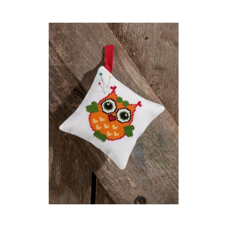 03-7394 Подушечка Помаранчева сова. Набір для вишивання хрестом PERMIN - 1 03-7394 Подушечка Помаранчева сова. Набір для вишивання хрестом PERMIN - 1