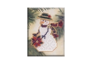 вишивка гладдю MHSC30 Сніговик з пуантесією. Набір для вишивки в змішаній техниці Mill Hill