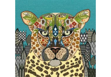  XSTU2 Набір для вишивання хрестом Jewelled Leopard "Леопард з коштовностями" Bothy Threads