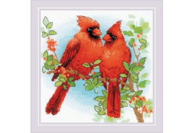  2096 Красные кардиналы. Набор для вышивки крестиком Riolis