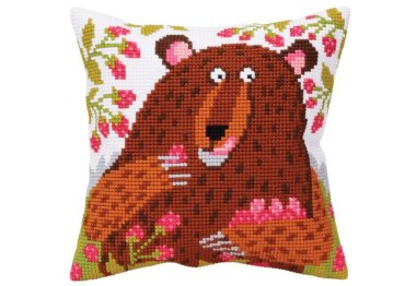  5396 Bear in raspberry. Набір для вишивки хрестиком Collection D'Art