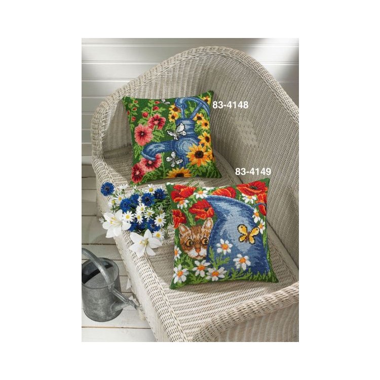 83-4149 Голубая лейка и кот. Набор для вышивания крестом PERMIN - 1