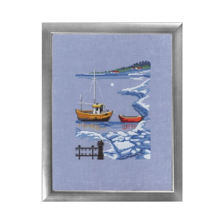 12-9163 Човен в снігу (Boats in snow. Набір для вишивання хрестом PERMIN - 1
