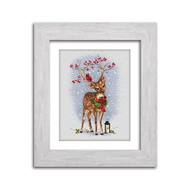 N085 Різдвяне оленятко. Набір для вишивки хрестом Кольорова - 1 N085 Різдвяне оленятко. Набір для вишивки хрестом Кольорова - 1