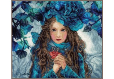  PN-0188640 Дівчина в синіх квітах. Набір для вишивки хрестиком Lanarte
