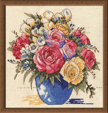 Пастельная ваза с цветами. Набор для вышивки крестом Design Works арт. dw3248 - 1