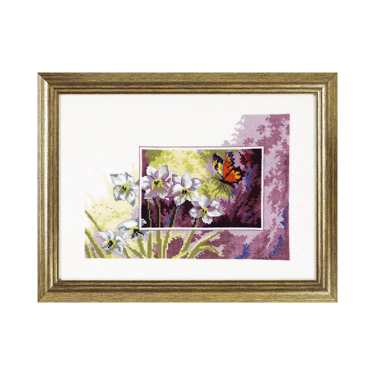 12-3195 Лилия и бабочка. Набор для вышивания крестом PERMIN - 1