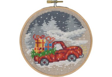  13-8244 Красный пикап (Red truck. Набор для вышивания крестом PERMIN