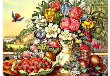  dm-232 Натюрморт фрукты и цветы. Набор для изготовления картины стразами
