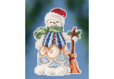 вишивка гладдю JS202013 Сніговик двірник. Набір для вишивки в змішаній техниці Mill Hill