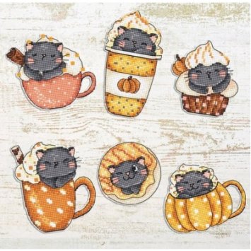 Набор для вышивки крестом L8092 Pumpkin Cup Kitties Kit of 6 pcs. Letistitch - 1