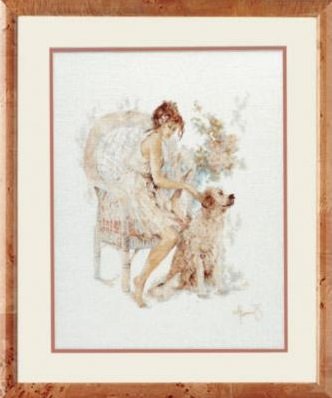 PN-0007951 Дівчина в кріслі з собакою. Набір для вишивки хрестиком Lanarte - 1