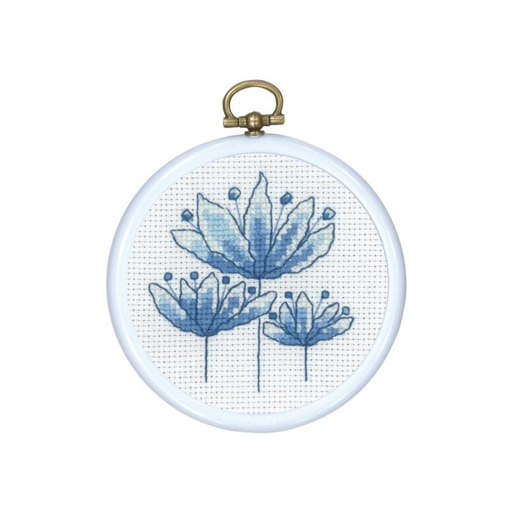 13-0844 с пяльцами "Голубые тюльпаны (Blue Tulips. Набор для вышивания крестом PERMIN - 1