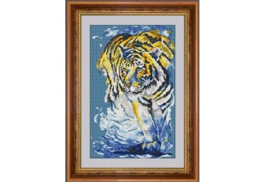алмазная вышивка 30479 Тигр в море. Набор для рисования камнями