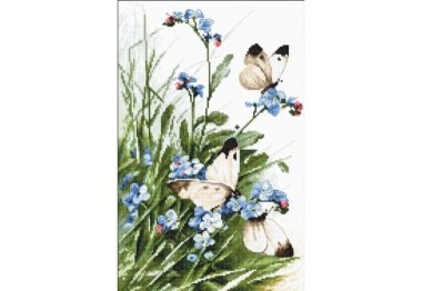  Набор для вышивки крестом LETI 939 Butterflies and bluebird flowers. Letistitch