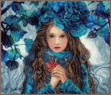 PN-0188640 Дівчина в синіх квітах. Набір для вишивки хрестиком Lanarte - 1