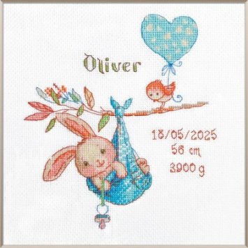 A1028 Народження хлопчика. Набір для вишивки хрестиком AINE - 1