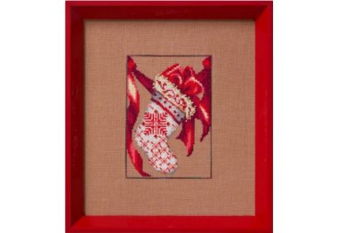 NC361 Red Ribbon Stocking//Чулок с красной лентой. Схема для вышивки крестиком на бумаге Nora Corbett NC361 Red Ribbon Stocking//Чулок с красной лентой. Схема для вышивки крестиком на бумаге Nora Corbett