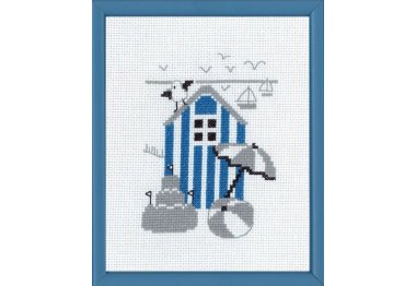  13-7124 Голубой пляжный домик. Набор для вышивания крестом PERMIN
