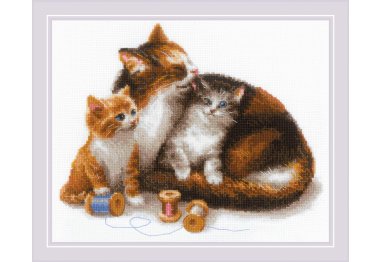  1811 Кішка з кошенятами. Набір для вишивки хрестиком Ріоліс