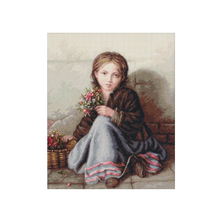 B513 Дівчинка з квітами. Набір для вишивки хрестиком - 1